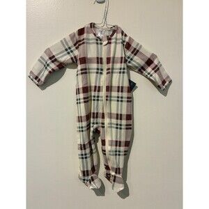 NWT Modern Moments Cream Red and Green Plaid Sleeper - 3-6M